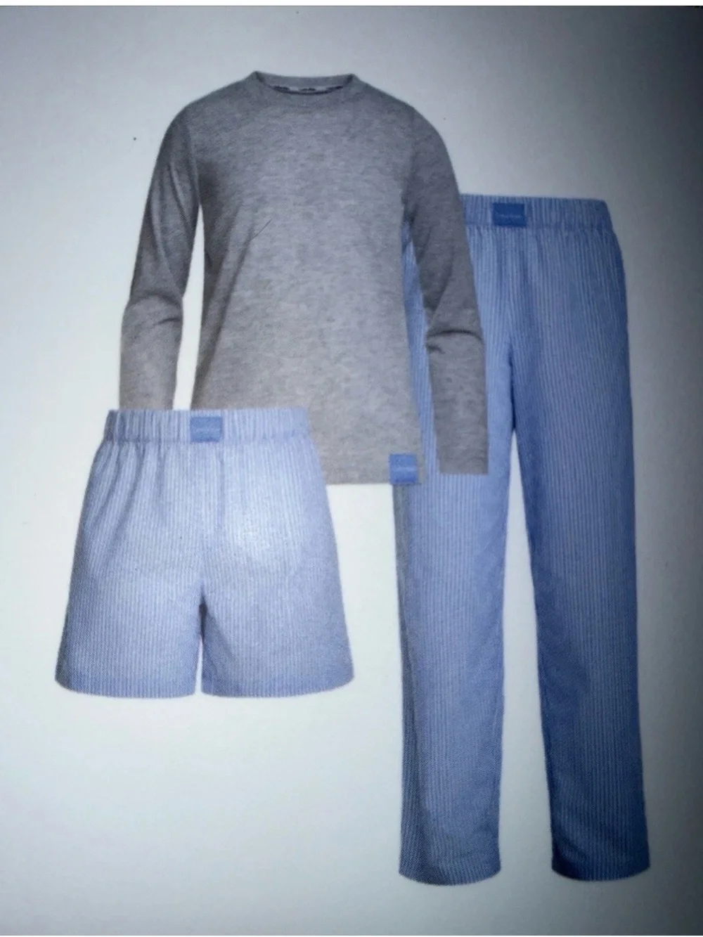 Calvin Klein NWT Size XS 5/6 3 Piece gray Top Light Blue Striped Pajama Set-001*